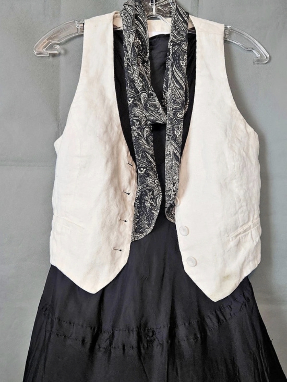Women's Vintage White Linen Lined Vest